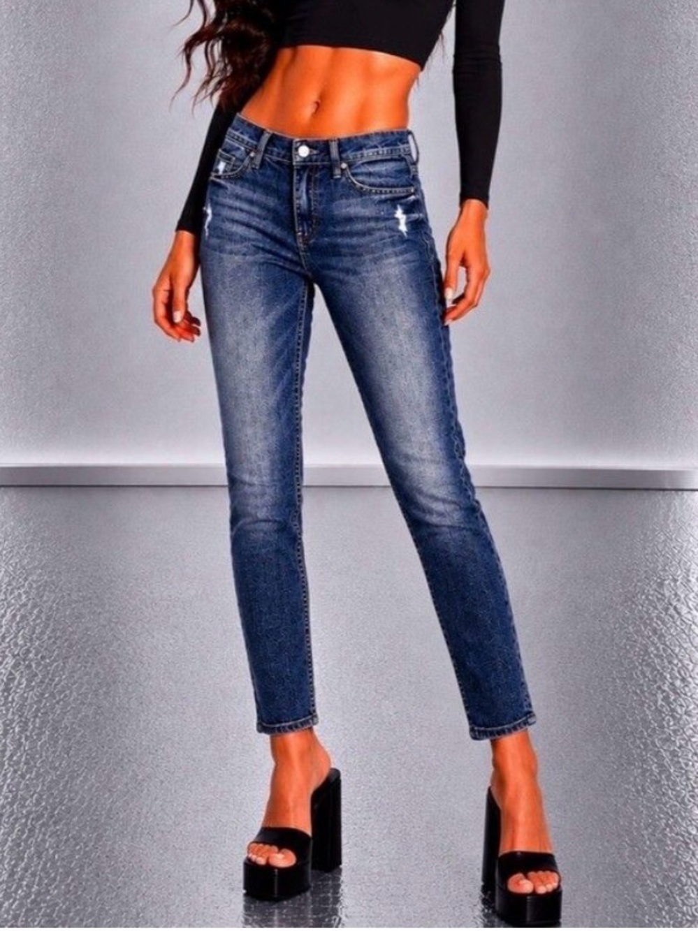MOTHER The Muse Ankle Jeans 24x28 Blue Hooked Destroyed Stretch Denim EUC